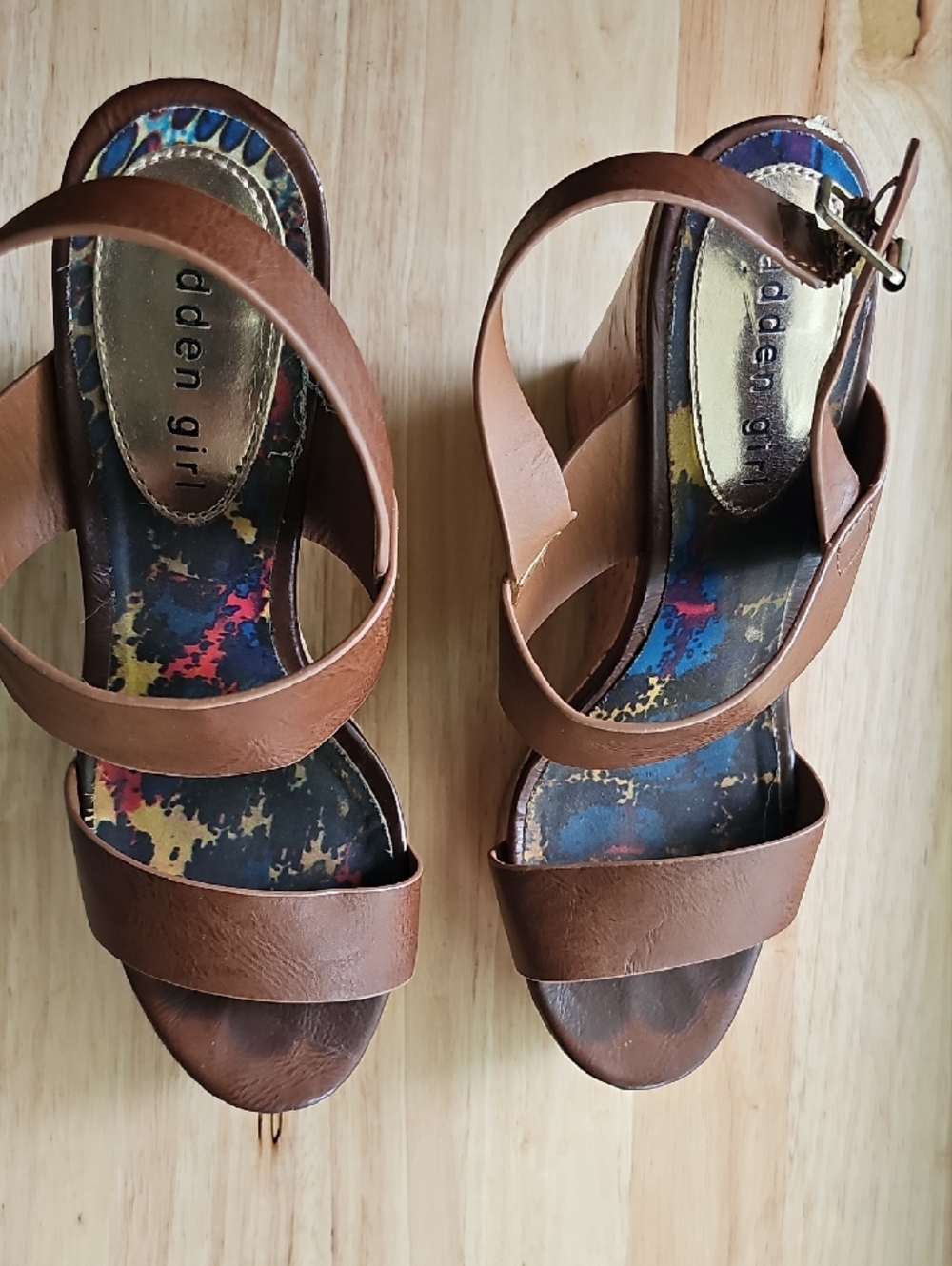 Madden Girl Brown Double-Strap Ankle Buckle Sandals - Picture 6 of 6